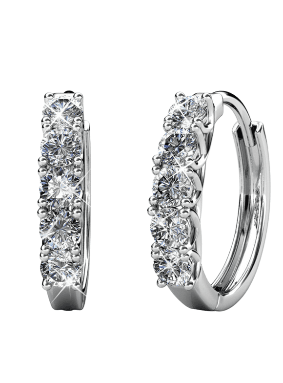 Bethany 18k White Gold Plated 15mm Hoop Earrings with Swarovski Crystals for Women
