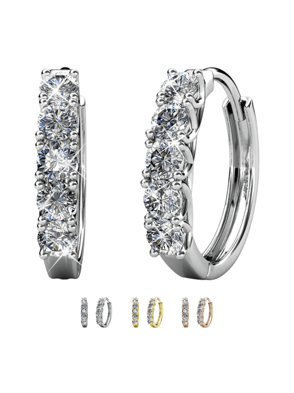 Bethany 18k White Gold Plated 15mm Hoop Earrings with Swarovski Crystals for Women