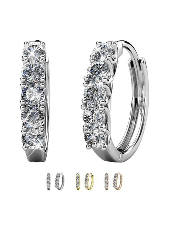 Bethany 18k White Gold Plated 15mm Hoop Earrings with Swarovski Crystals for Women