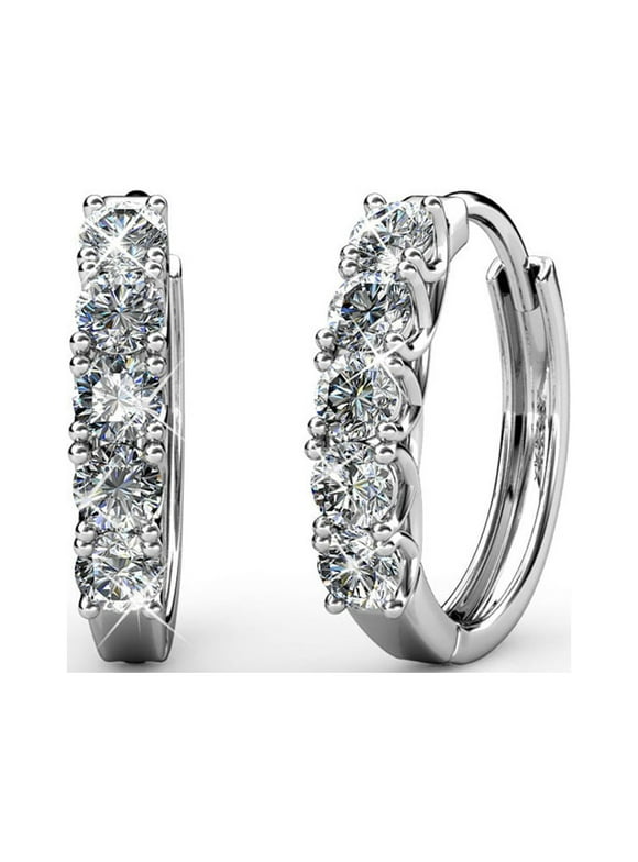Bethany 18k White Gold Plated 15mm Hoop Earrings with Swarovski Crystals for Women