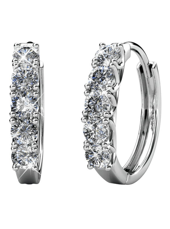 Bethany 18k White Gold Plated 15mm Hoop Earrings with Swarovski Crystals for Women