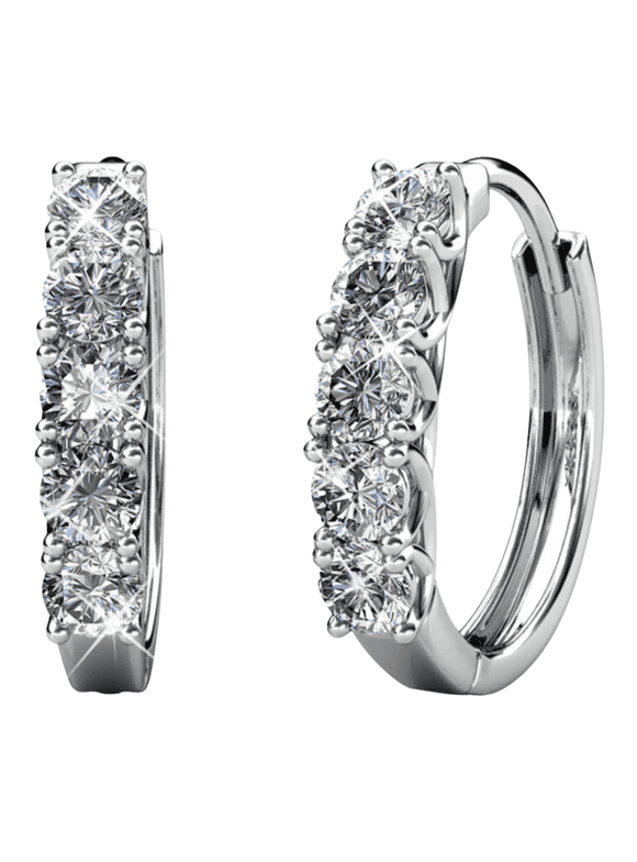 Bethany 18k White Gold Plated 15mm Hoop Earrings with Swarovski Crystals for Women