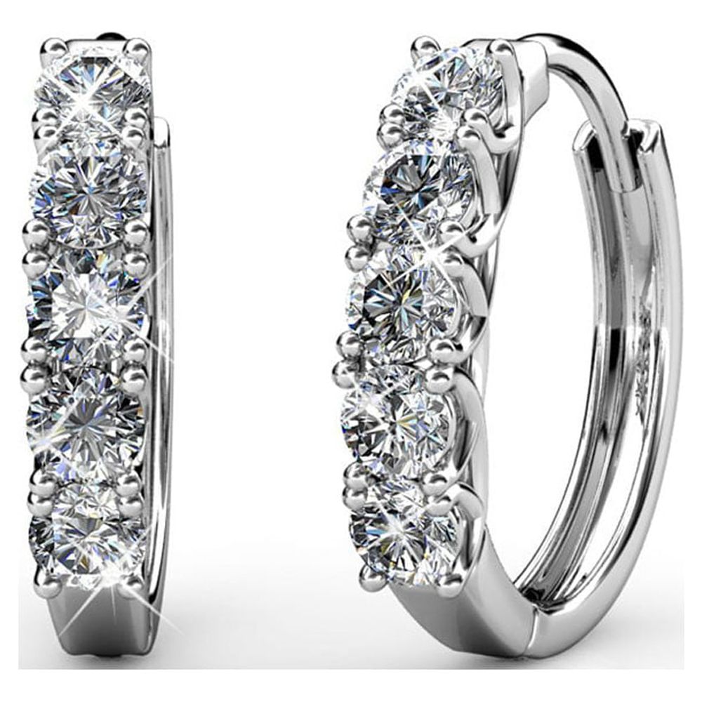Cate & Chloe Bethany 18k White Gold Plated Silver Hoop Earrings | Women's Crystal Earrings, Jewelry Gift - image 1 of 8
