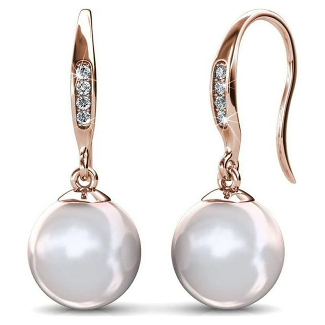 Cate & Chloe Betty 18k Rose Gold Plated Pearl Drop Earrings with Swarovski Crystals for Gift Women