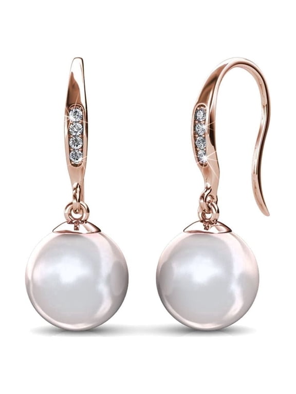 Betty 18k Rose Gold Plated Shell Pearl Earrings with Swarovski Crystals for Women