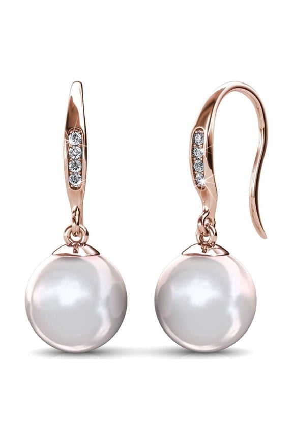 Betty 18k Rose Gold Plated Shell Pearl Earrings with Swarovski Crystals for Women