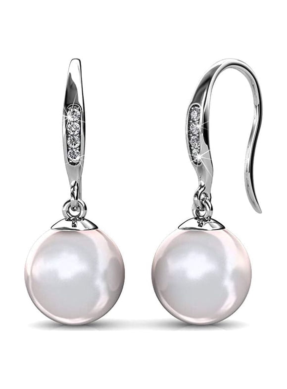 Betty 18k White Gold Plated Shell Pearl Earrings with Swarovski Crystals for Women