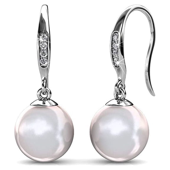 Cate & Chloe Betty 18k White Gold Plated Shell Pearl Earrings with Swarovski Crystals for Women