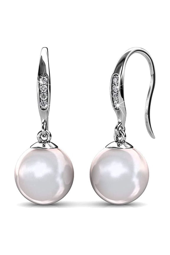 Betty 18k White Gold Plated Shell Pearl Earrings with Swarovski Crystals for Women