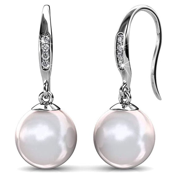 Cate & Chloe Betty 18k White Gold Plated Shell Pearl Earrings with Swarovski Crystals for Women