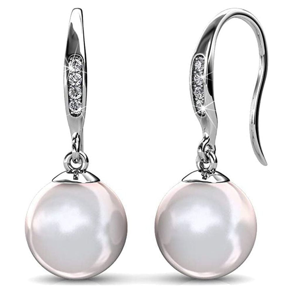 Walmart Black Friday Deals 2025 Cate & Chloe Betty Pearl Drop Earrings with Swarovski Crystals, 18k White Gold Plated, 8mm Shell Pearl, Gift for Women