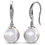 CATE & CHLOE Betty 18k White Gold Plated Shell Pearl Earrings with Swarovski Crystals for Women