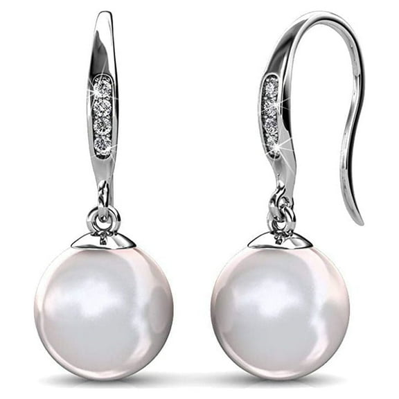 Cate & Chloe Betty 18k White Gold Plated Shell Pearl Earrings with Swarovski Crystals for Women
