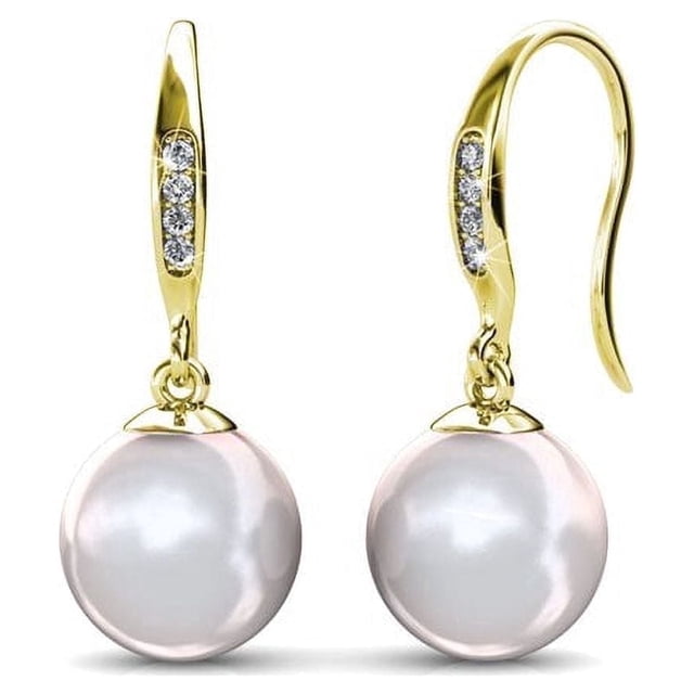 Cate & Chloe Betty 18k Yellow Gold Plated Shell Pearl Earrings with Swarovski Crystals for Women