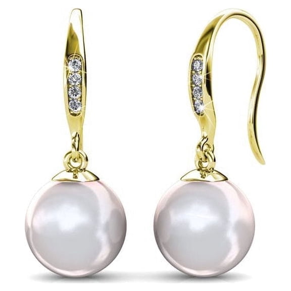 Cate & Chloe Betty 18k Yellow Gold Plated Shell Pearl Earrings with Swarovski Crystals for Women