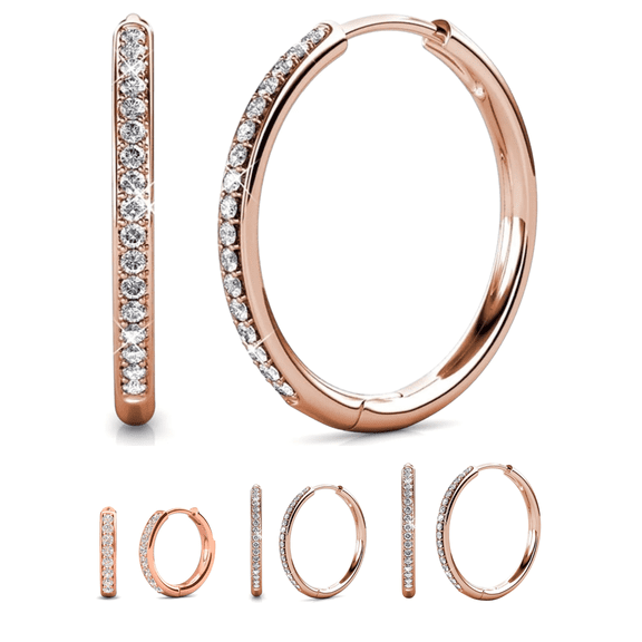 Cate & Chloe Bianca 18k Rose Gold Plated 25mm Hoop Earrings with Swarovski Crystals for Women