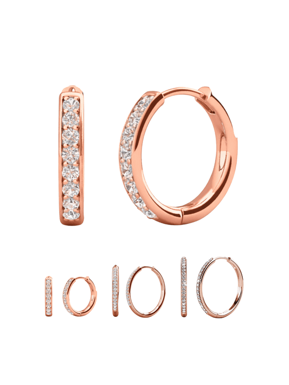 Bianca 18k Rose Gold Plated 14mm Hoop Earrings with Swarovski Crystals for Women