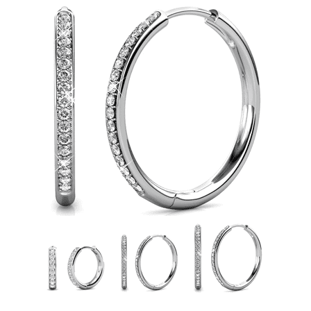 Cate & Chloe Bianca 18k White Gold Plated 25mm Hoop Earrings with Swarovski Crystals for Women