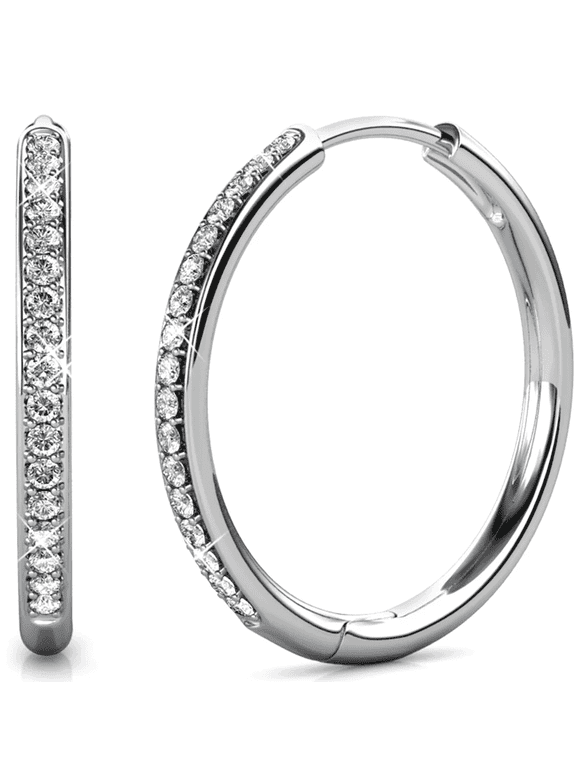 Bianca 18k White Gold Plated 25mm Hoop Earrings with Swarovski Crystals for Women