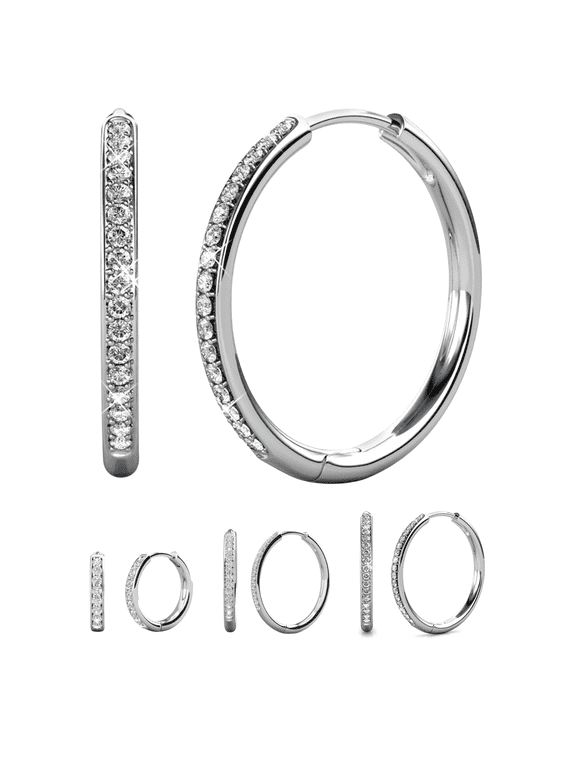 Bianca 18k White Gold Plated 25mm Hoop Earrings with Swarovski Crystals for Women