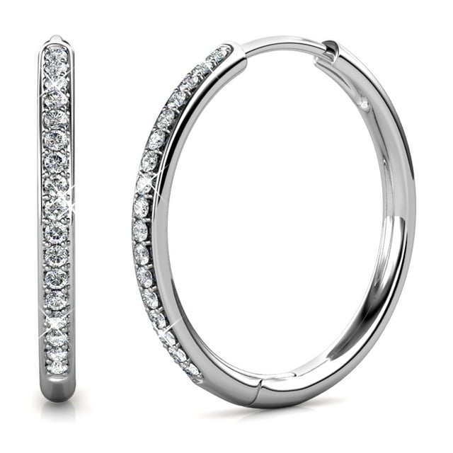 Cate & Chloe Bianca 18k White Gold Plated Silver Hoop Earrings | Women's Crystal Earrings | Jewelry Gift for Her