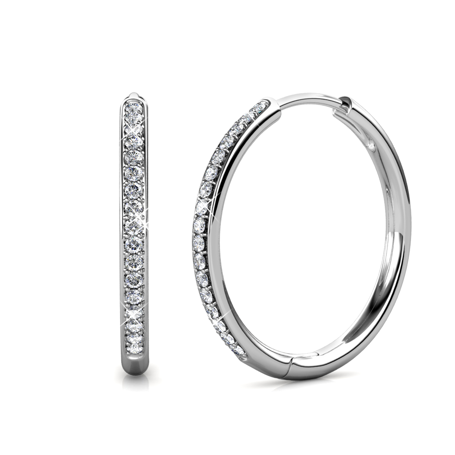 Cate & Chloe Bianca 18k White Gold Plated Silver Hoop Earrings | Women's Crystal Earrings | Jewelry Gift for Her - image 1 of 8