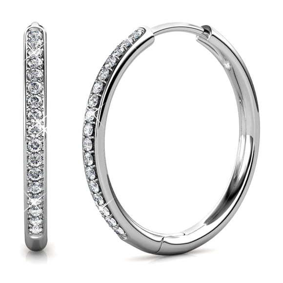 Cate & Chloe Bianca 18k White Gold Plated Silver Hoop Earrings with Swarovski Crystals | Women's Crystal Earrings | Jewelry Gift for Her