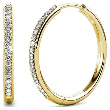 Cate & Chloe Bianca 18k Yellow Gold Plated 25mm Hoop Earrings with Swarovski Crystals for Women
