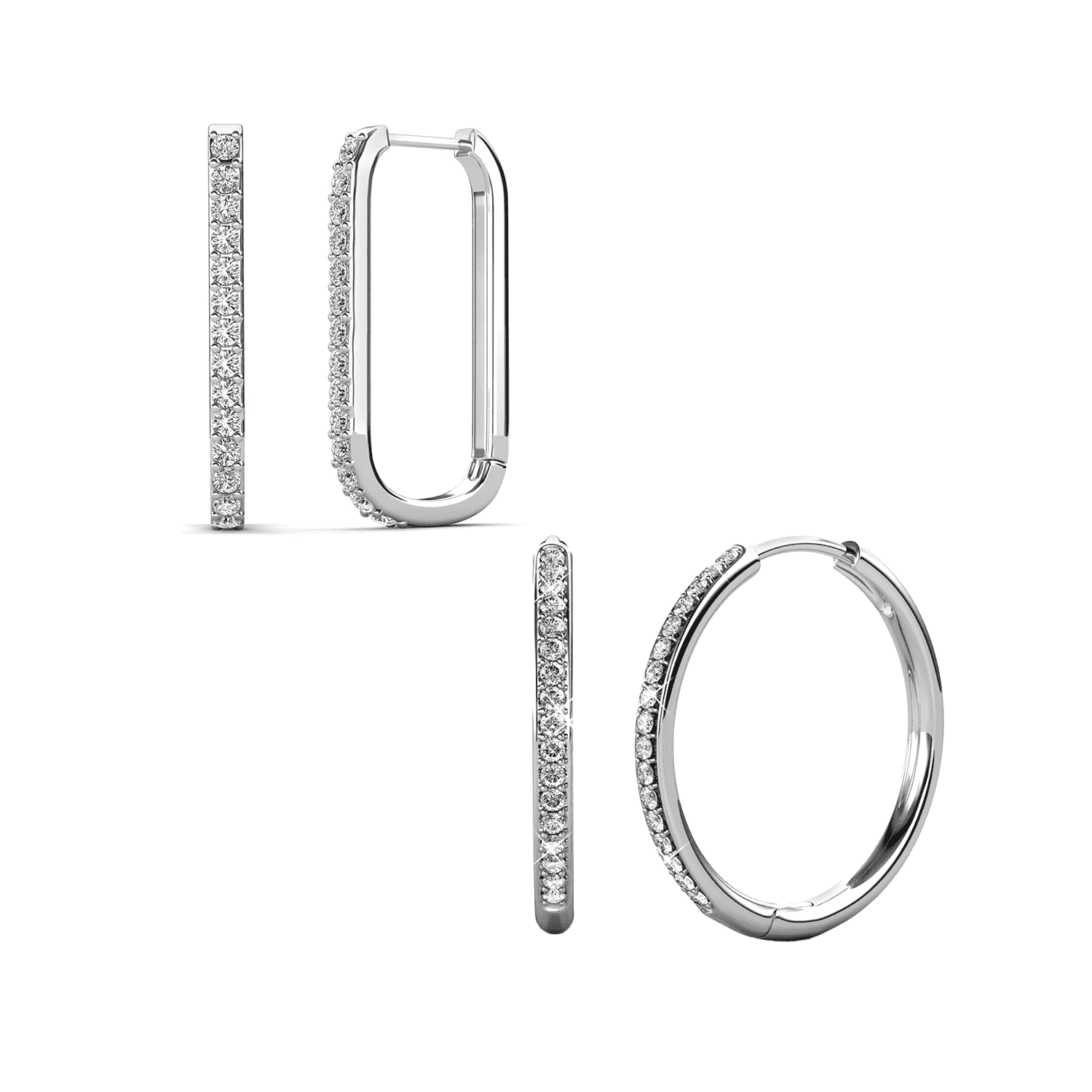 CATE & CHLOE Pack of 2 - Bianca and Nadia White Gold Plated Hoop Earrings with Swarovski Crystals for Women