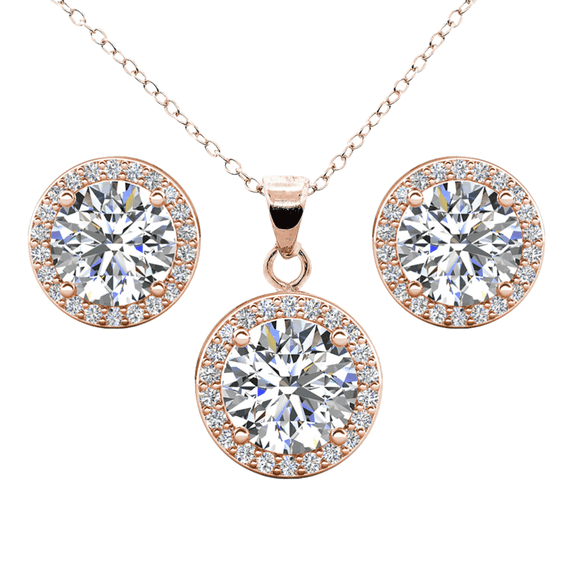 Cate & Chloe Blake 18k Rose Gold Plated Halo Jewelry Set with Simulated Diamonds Gift for Women