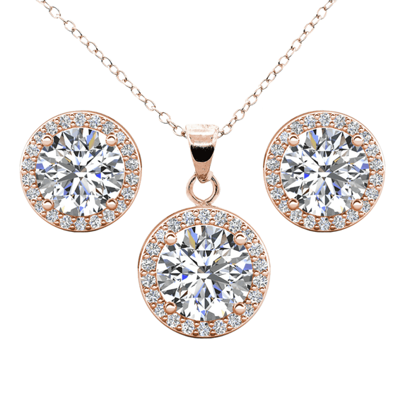 Cate & Chloe Blake 18k Rose Gold Plated Halo Jewelry Set with Simulated Diamonds Gift for Women