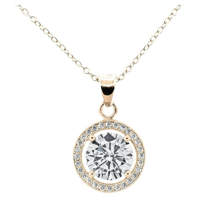 Cate & Chloe Blake 18k Rose Gold Plated Halo Necklace for Women | CZ Crystal Necklace, Jewelry Gift for Her