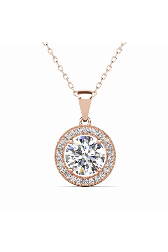Blake 18k Rose Gold Plated Halo Necklace with Simulated Diamond Crystals for Women