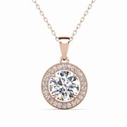 Cate & Chloe Blake 18k Rose Gold Plated Halo Necklace with Simulated Diamond Crystals for Women