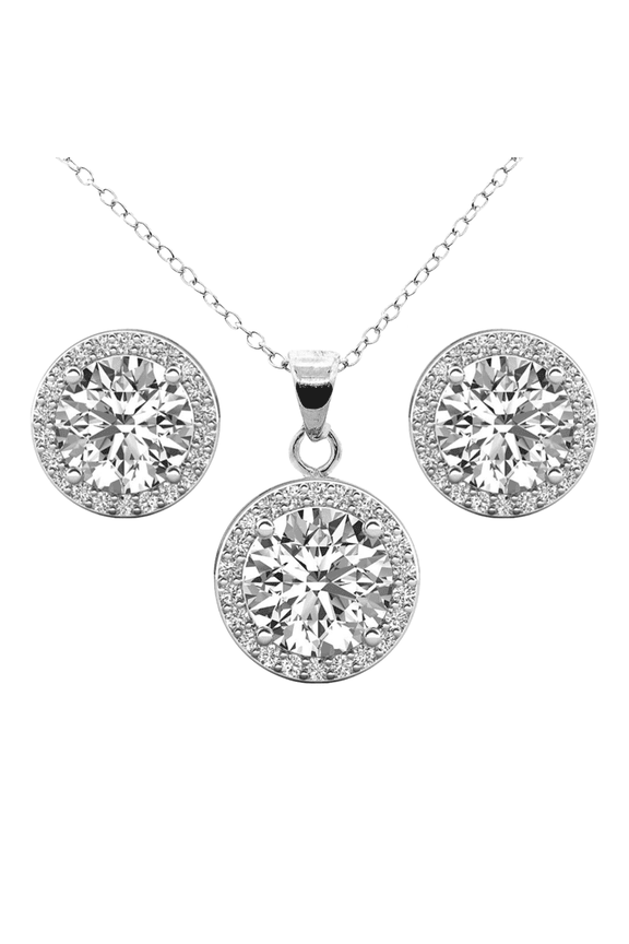 Blake 18k White Gold Plated Halo Jewelry Set with Simulated Diamonds Gift for Women