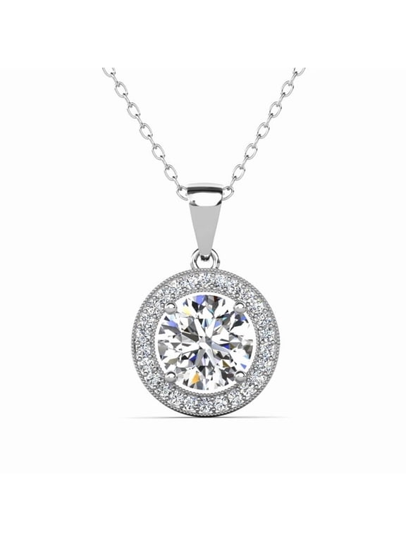 Blake 18k White Gold Plated Halo Necklace with Simulated Diamond Crystals for Women