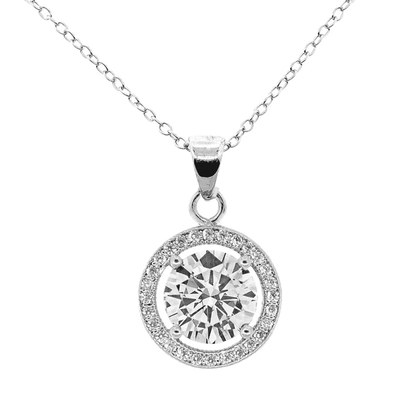 Cate & Chloe Blake 18k White Gold Plated Halo Necklace with Simulated Diamond Crystals for Women