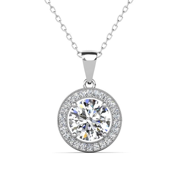 Cate & Chloe Blake 18k White Gold Plated Halo Necklace with Simulated Diamond Crystals for Women