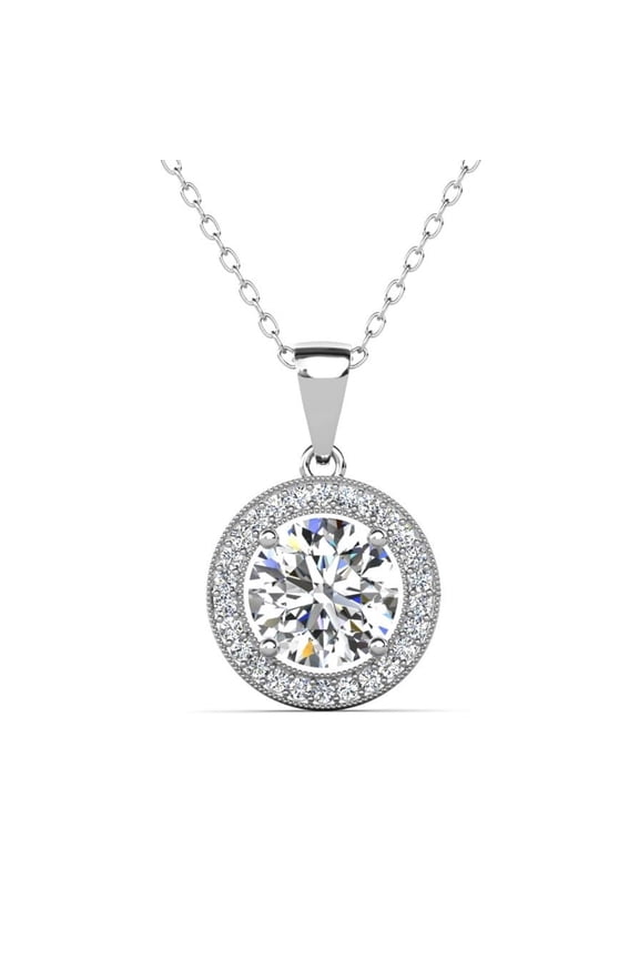 Blake 18k White Gold Plated Halo Necklace with Simulated Diamond Crystals for Women
