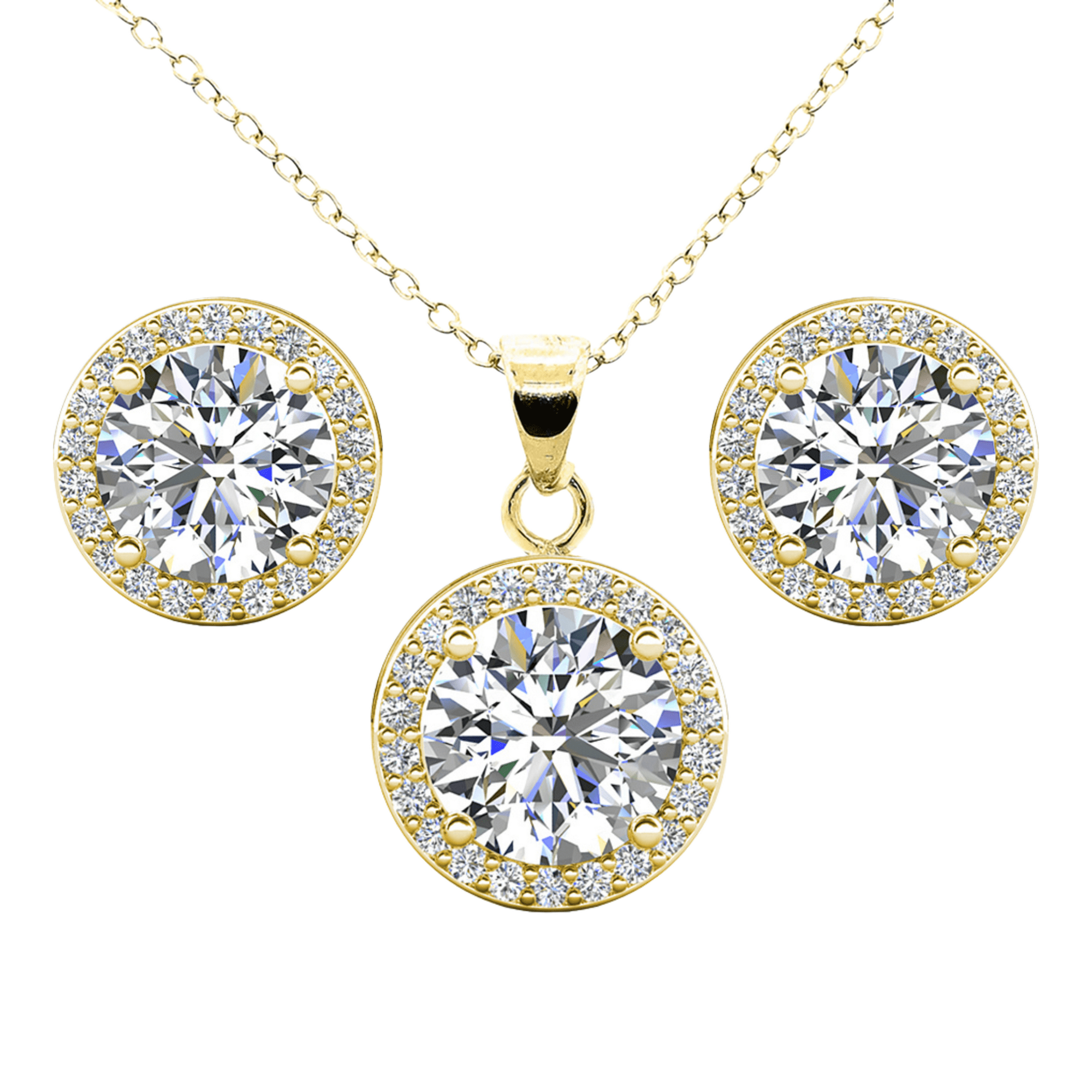 Cate & Chloe Blake 18k Yellow Gold Plated Halo Jewelry Set with Simulated Diamonds Gift for Women