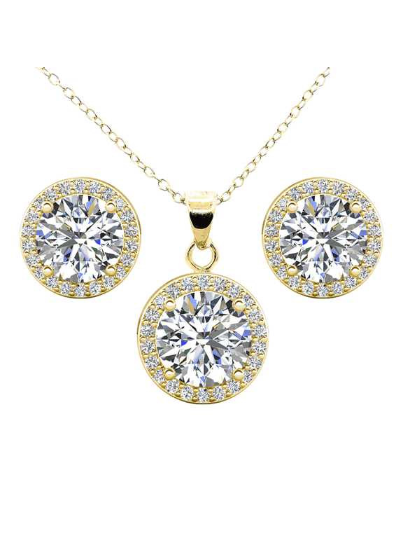 Blake 18k Yellow Gold Plated Halo Jewelry Set with Simulated Diamonds Gift for Women