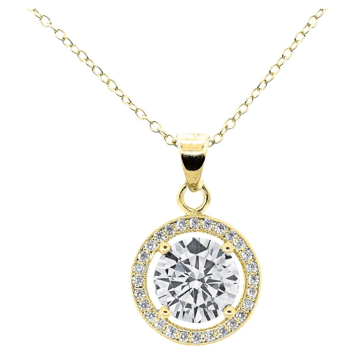 Cate & Chloe Blake 18k Yellow Gold Plated Halo Necklace for Women | CZ Crystal Necklace, Jewelry Gift for Her - image 1 of 8