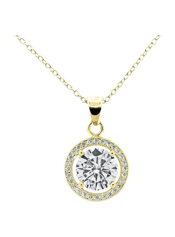 Cate & Chloe Blake 18k Yellow Gold Plated Halo Necklace for Women | CZ Crystal Necklace, Jewelry Gift for Her