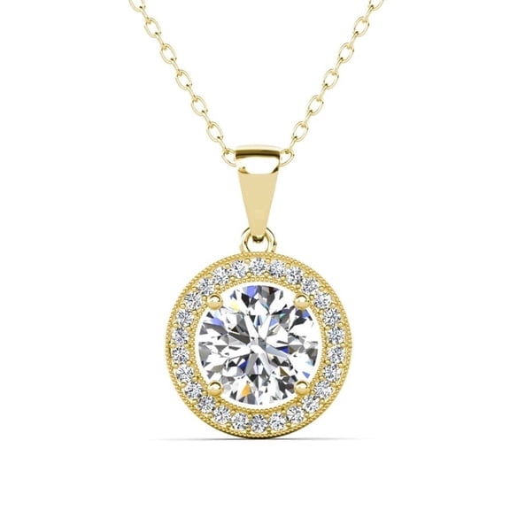 Cate & Chloe Blake 18k Yellow Gold Plated Halo Necklace with Simulated Diamond Crystals for Women