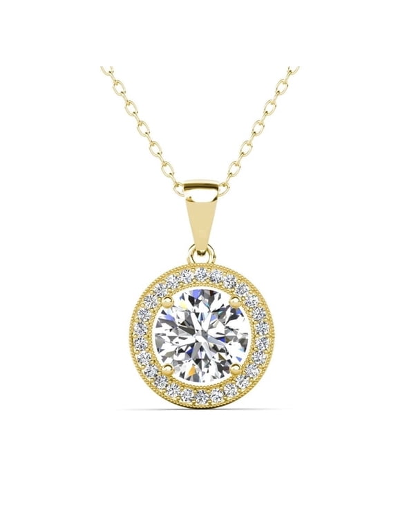 Blake 18k Yellow Gold Plated Halo Necklace with Simulated Diamond Crystals for Women