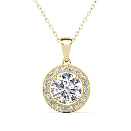 Cate & Chloe Blake 18k Yellow Gold Plated Halo Necklace with Simulated Diamond Crystals for Women