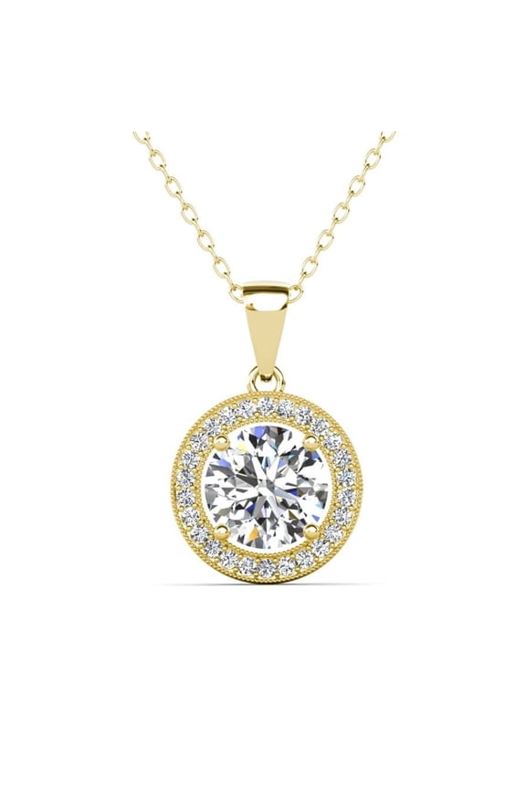 Blake 18k Yellow Gold Plated Halo Necklace with Simulated Diamond Crystals for Women