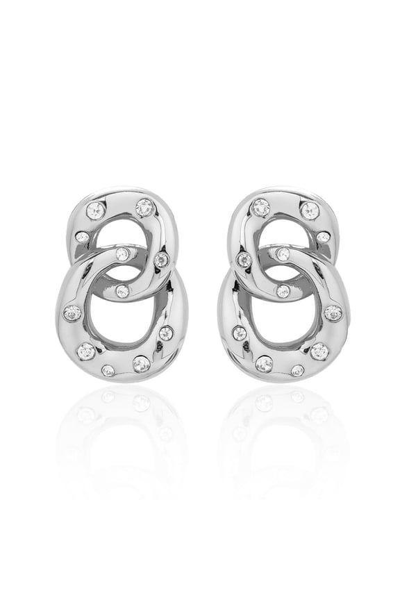 Bonnie 18k White Gold Plated Women's Double Link Chain Earrings, Swarovski Crystals