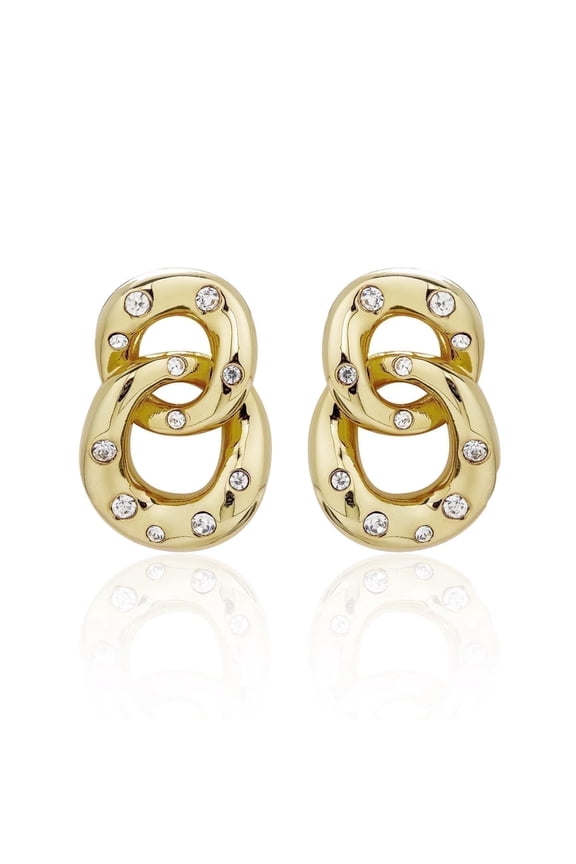 Bonnie 18k Yellow Gold Plated Women's Double Link Chain Earrings, Swarovski Crystals