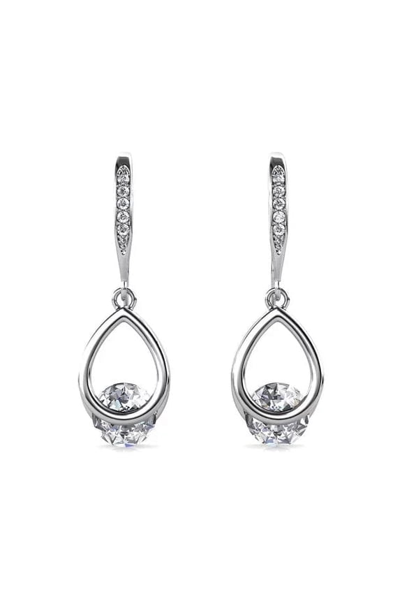 Brenda 18k White Gold Plated Drop Earrings with Swarovski Crystals Gift for Women